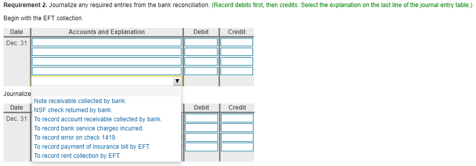 NSF 1,100 Dec. 11 check no. 1416) 850 Dec. 19 EFT 275