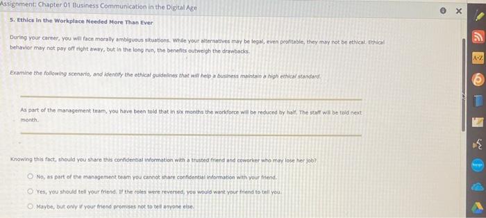  Assignment Chapter 01 Business Communication in the Digital Age 5. Ethics