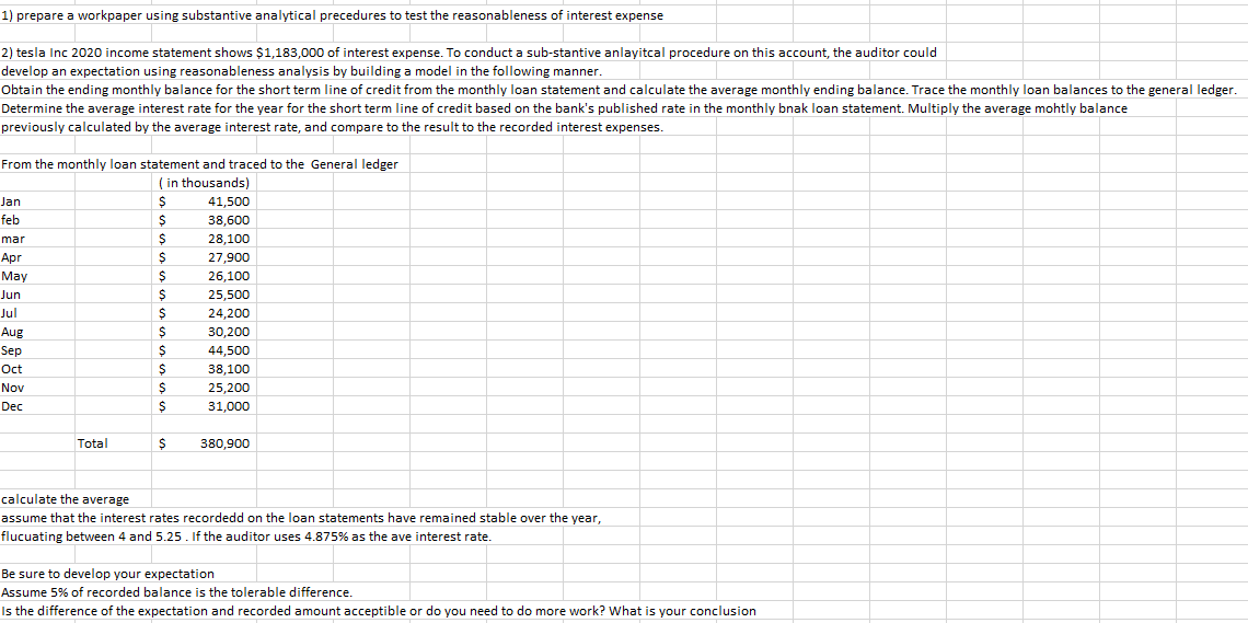  1) prepare a workpaper using substantive analytical precedures to test the