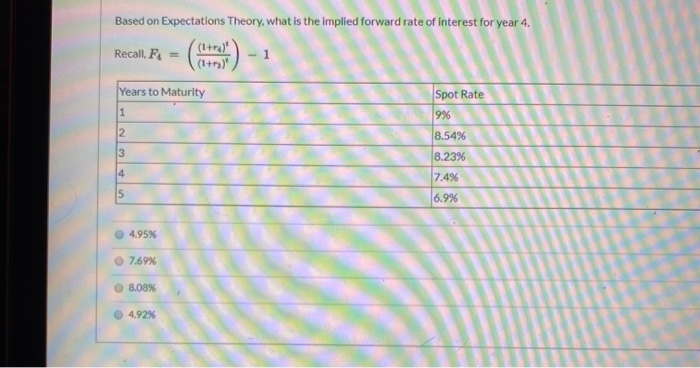  Based on Expectations Theory, what is the implied forward rate of