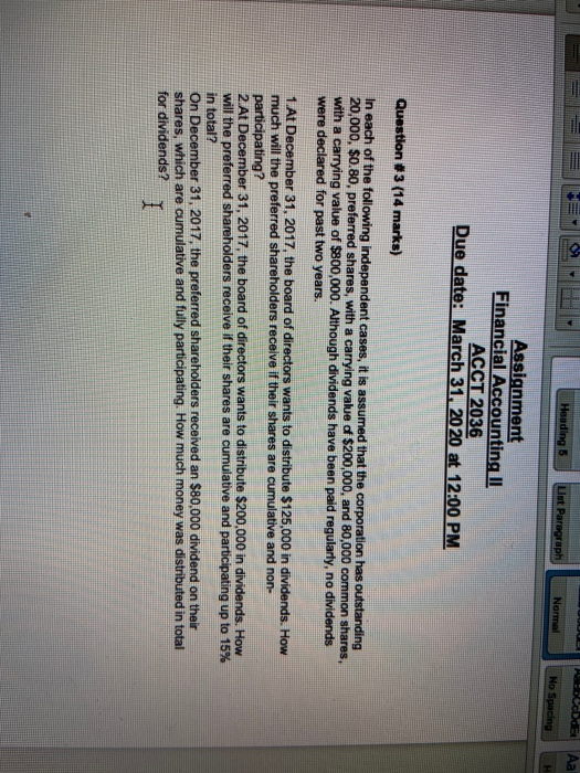  Heading List Paragraph Normal De Aa No Spacing Assignment Financial Accounting