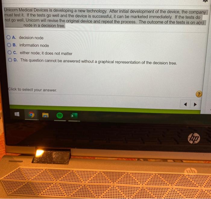  Unicorn Medical Devices is developing a new technology. After initial development