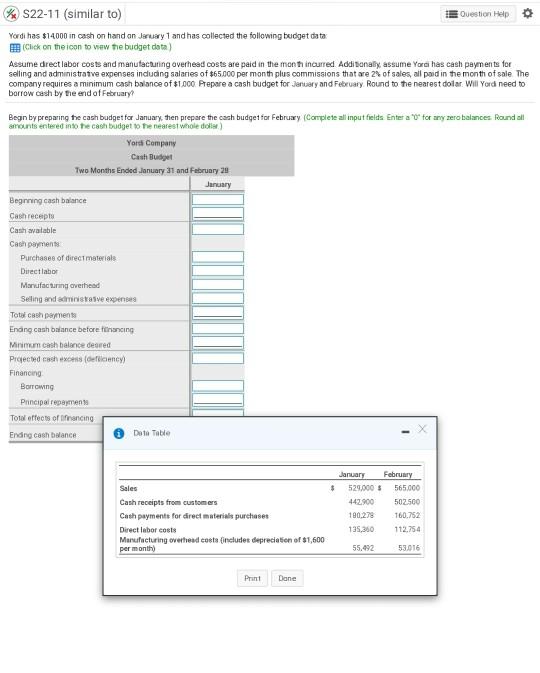 Yordi has $14.000 in cash on hand on January 1 and has