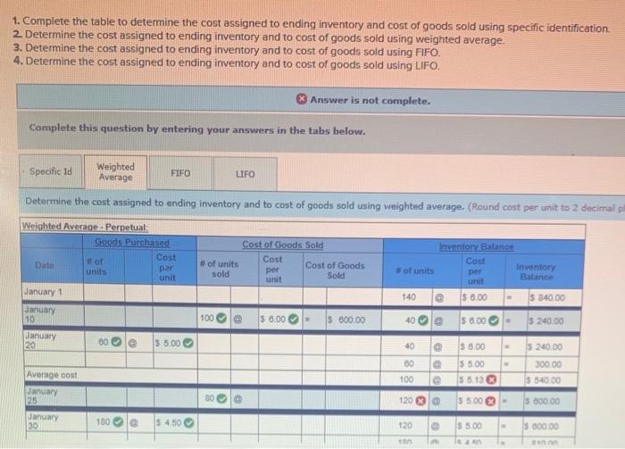  1. Complete the table to determine the cost assigned to ending