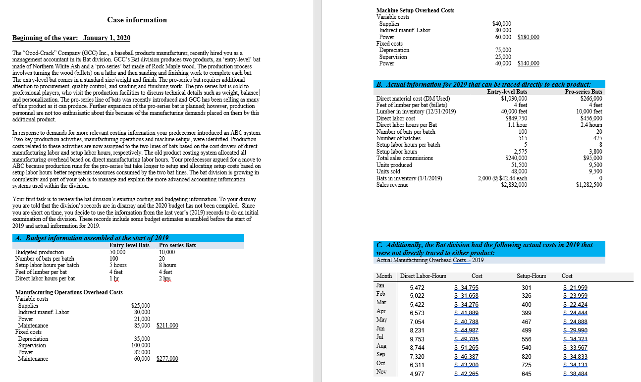  Case information Machine Setup Overhead Costs Variable costs Supplies Indirect manuf.