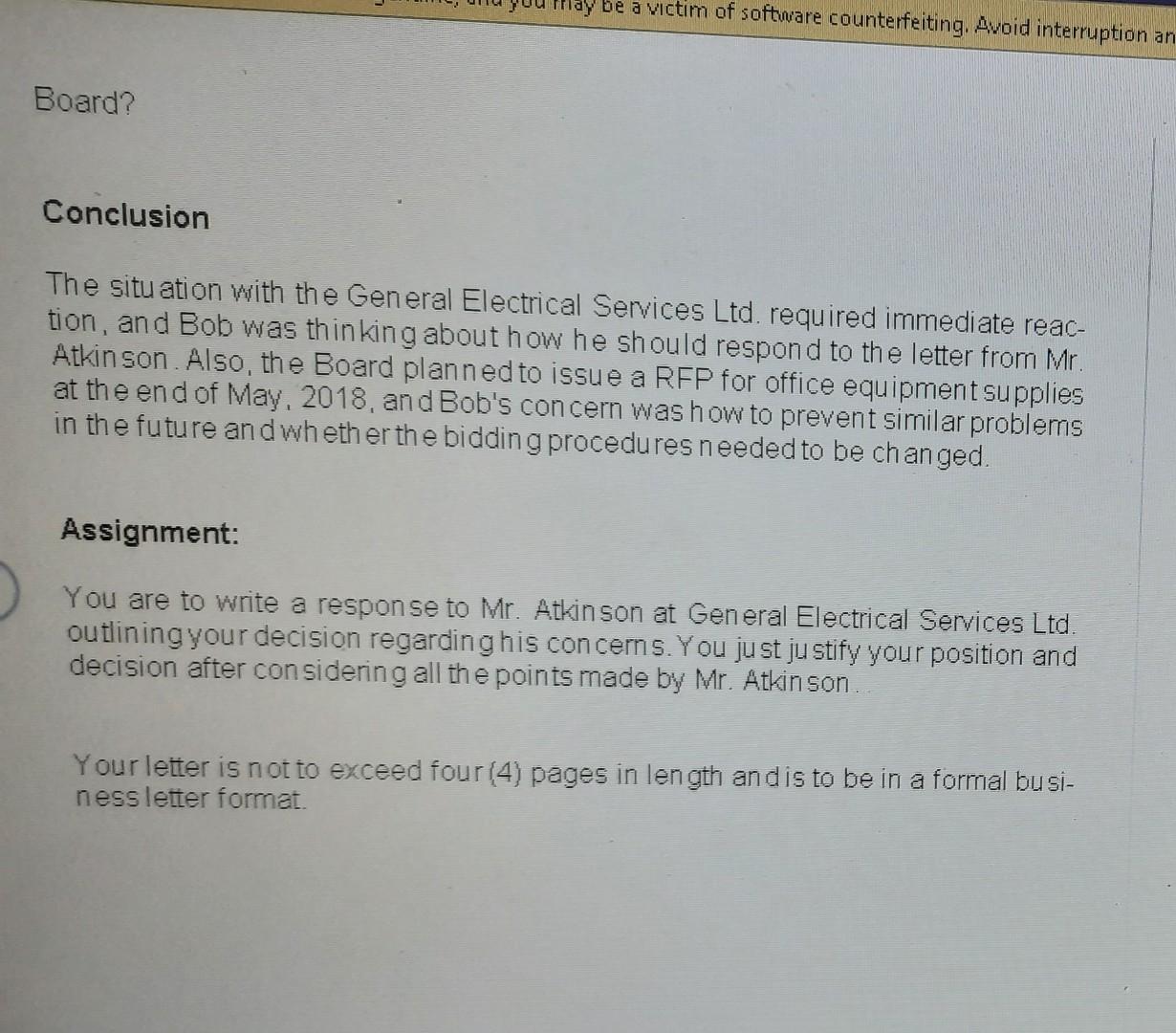 pages in length and is to be in a formal business letter