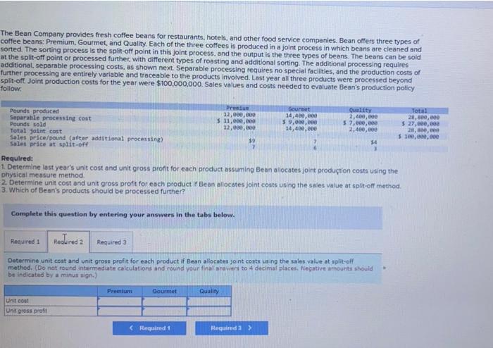 plz answer in same format The Bean Company provides fresh coffee beans