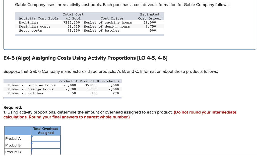  Gable Company uses three activity cost pools. Each pool has a