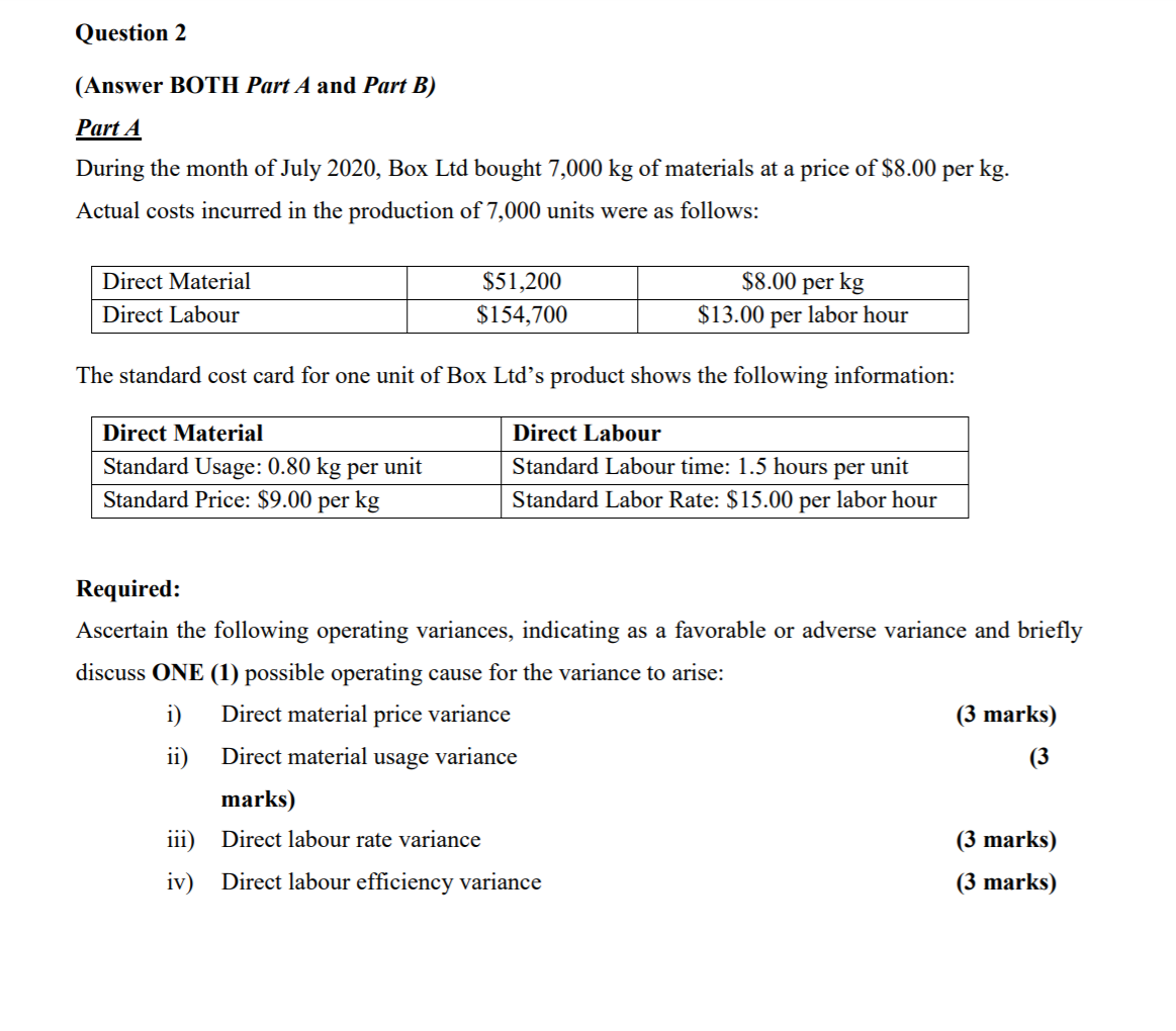 Question 2 (Answer BOTH Part A and Part B) Part A