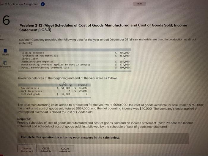  Init 2 Application Assignment Saved 6 Problem 3-13 (Algo) Schedules of