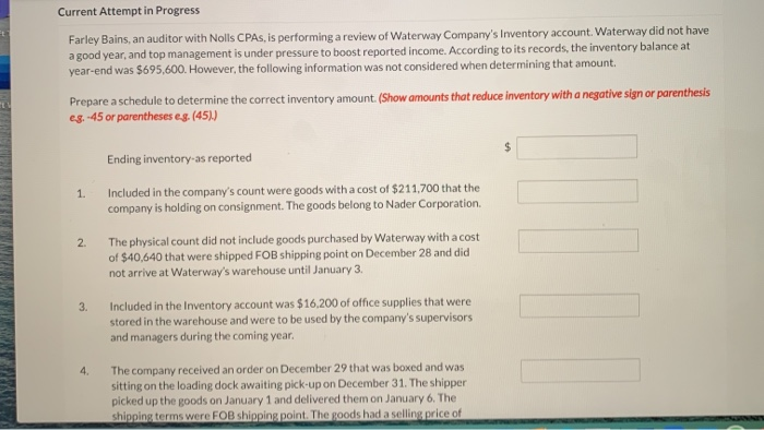  Current Attempt in Progress Farley Bains, an auditor with Nolls CPAs,