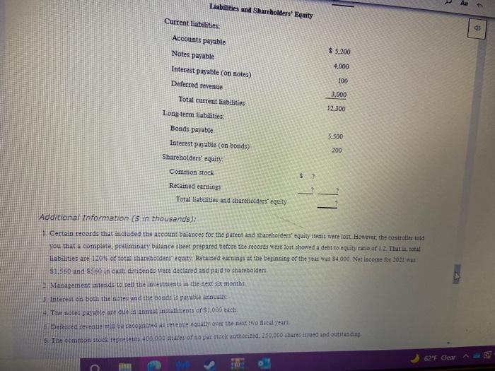 The following incomplete balance sheet for the Sanderson Manufacturing Company was prepared