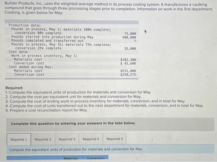  Builder Products, Inc., uses the weighted-average method in its process costing