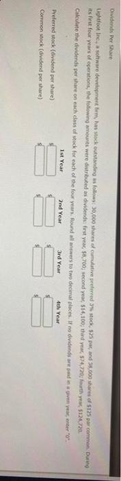  Dividends Per Share Lightfootine, a software development form, has stock outstanding
