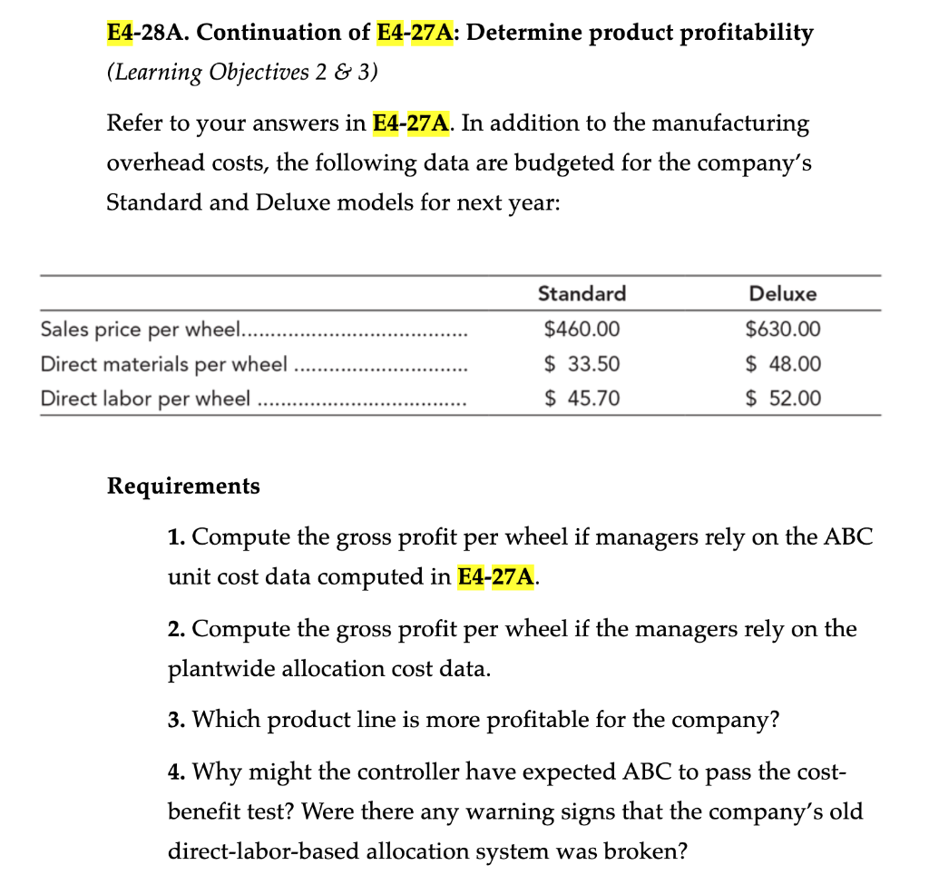 For reference to E4-27A, the information was: E4-28A. Continuation of E4-27A: Determine