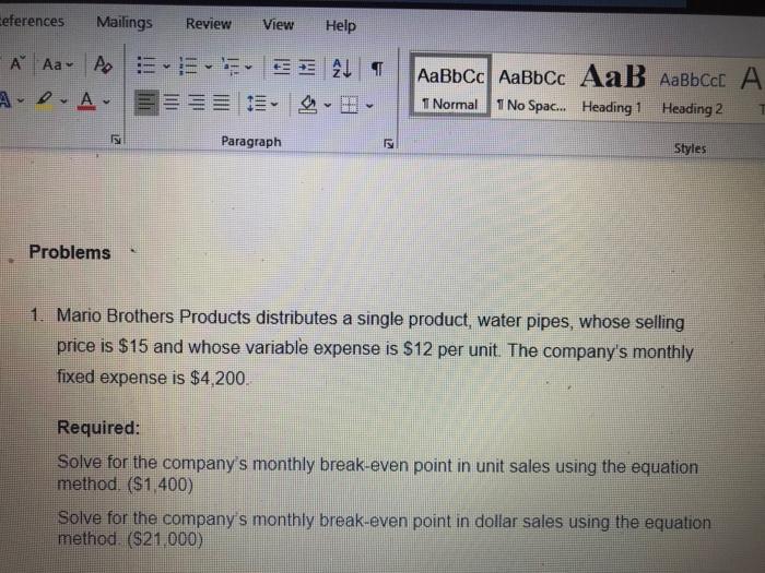  Ceferences Mailings Review View Help Aa- E E AL A.P.A. ES