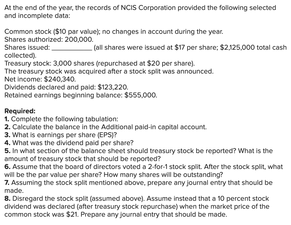 Please help find the correct answer for shares outstanding. At the