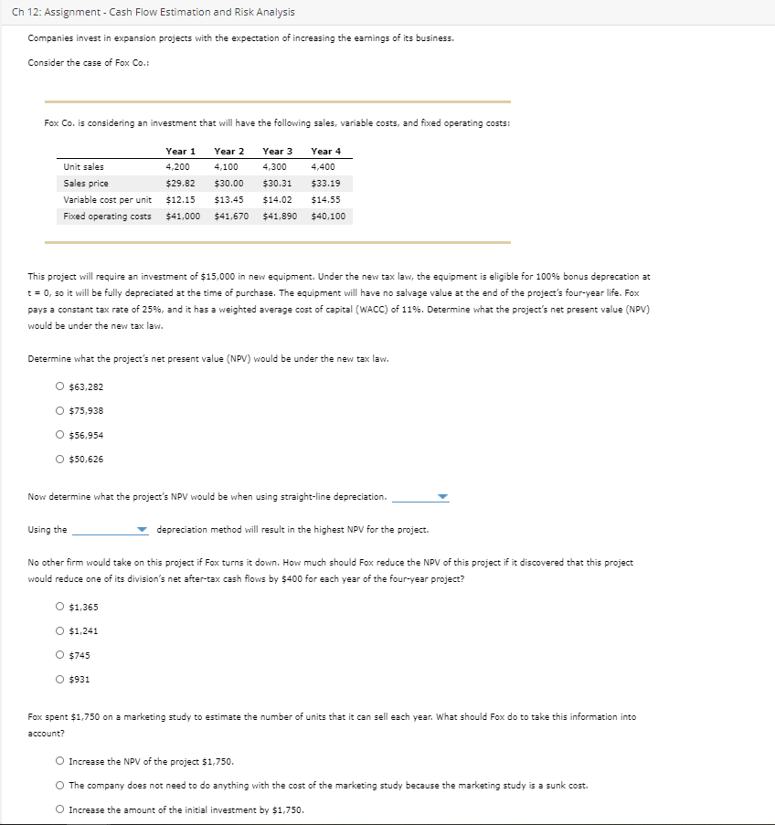 8.5.5 Ch 12: Assignment - Cash Flow Estimation and Risk Analysis