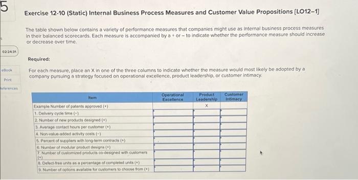  5 Exercise 12-10 (Static) Internal Business Process Measures and Customer Value