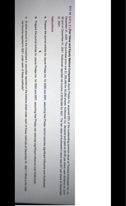  E17.16 (LO 2. 3) (Fair Value and Equity Method Compared) Jayce