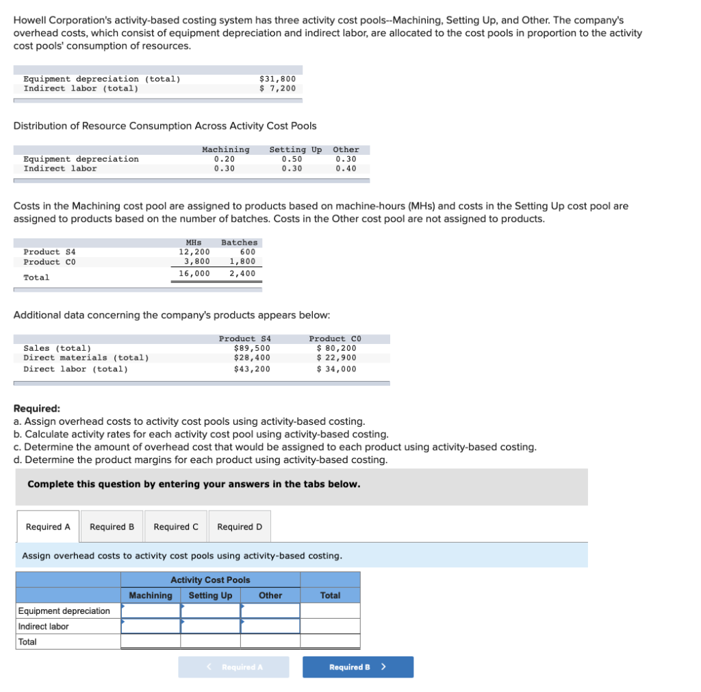  Howell Corporation's activity-based costing system has three activity cost pools--Machining, Setting