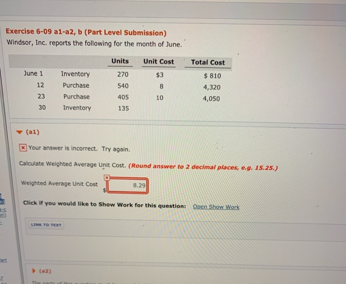  Exercise 6-09 a1-a2, b (Part Level Submission) Windsor, Inc. reports the