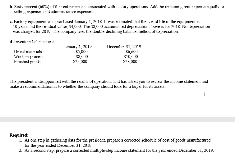 Below is Salem Company's income statement for 2019 that was prepared by