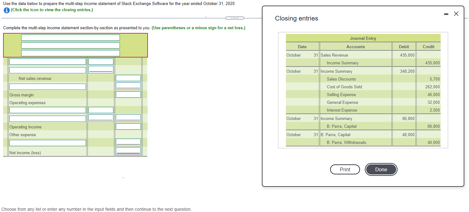 Use the data below to prepare the multi-step income statement of