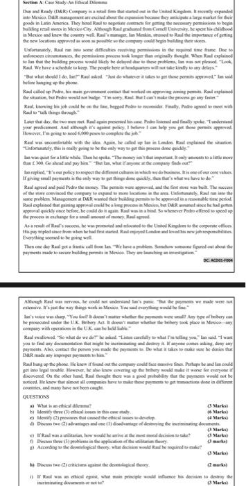  Section A: Case Study-An Ethical Dilemma Dun and Ready (D&R) Company