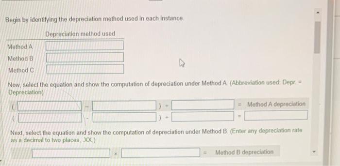 identify the depreciation method uzed in esch instance and show the equation