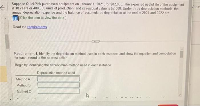 equation and show the computation of depreciation under Method B. (Enter any