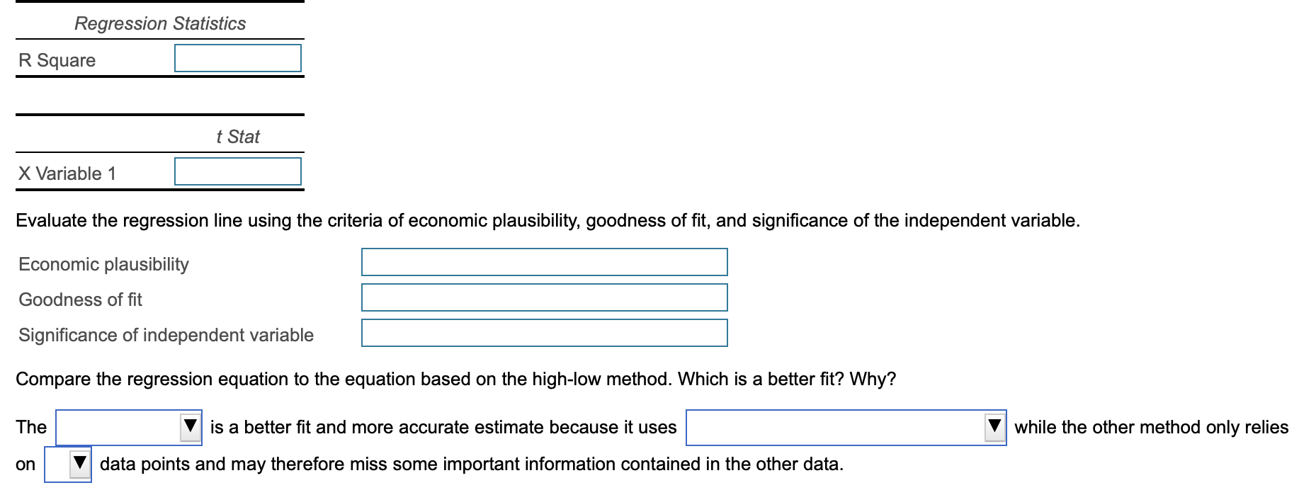 high low or regression all available data, four data points, two data