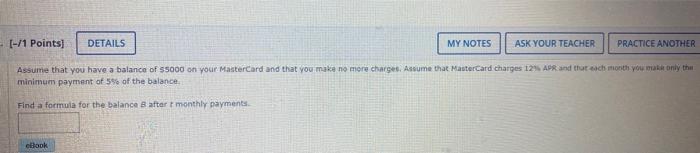  [-/1 Points] DETAILS MY NOTES ASK YOUR TEACHER PRACTICE ANOTHER Assume