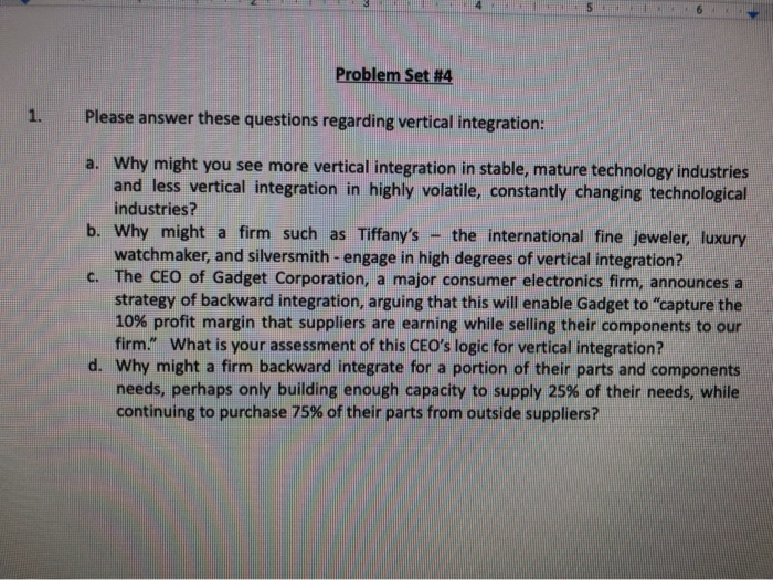  5 Problem Set #4 1. Please answer these questions regarding vertical