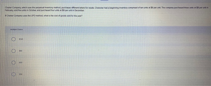  Charter Company, which uses the perpetual inventory method, purchases different letters