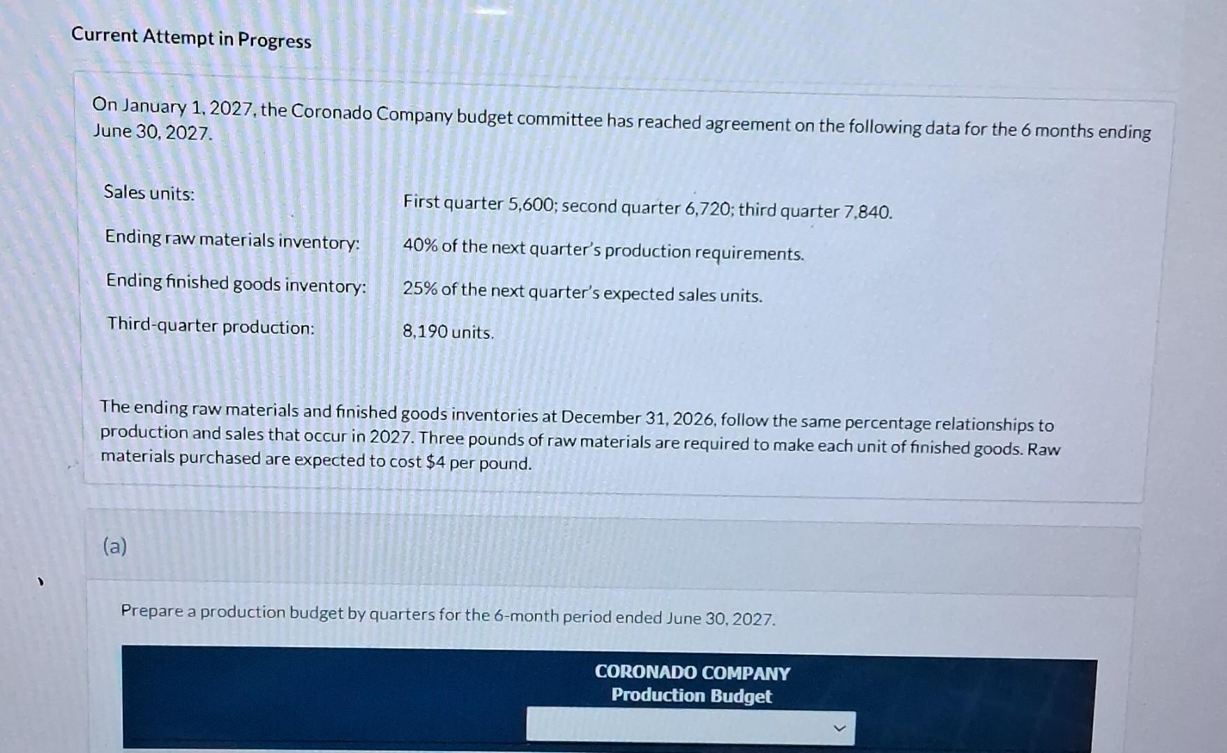  Current Attempt in Progress On January 1,2027 , the Coronado Company