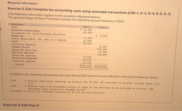  EXERCISE 5-22A Pops Fireworks Required information Exercise 5-22A Complete the accounting