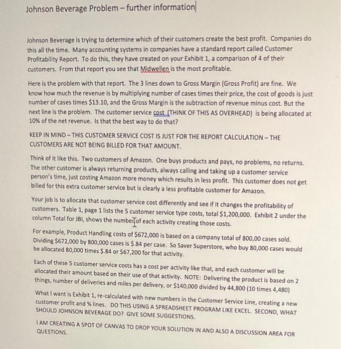  please help me with that problem Johnson Beverage Problem - further