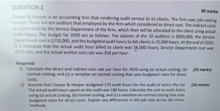  QUESTION 2 50 marks Cooper & Hooper is an accounting firm