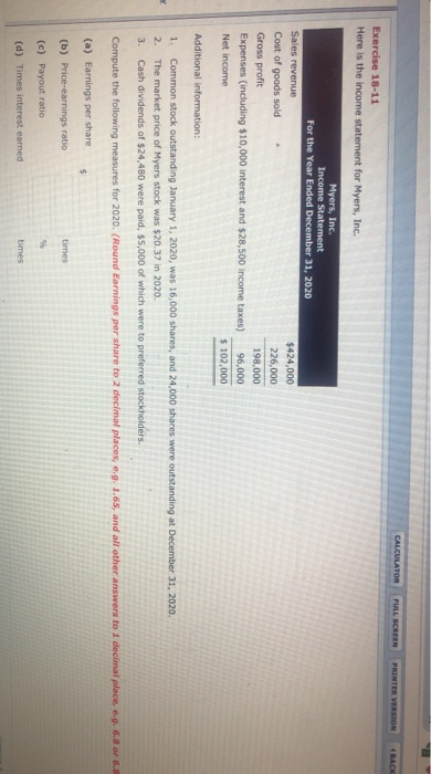  CALCULATOR PULL SCREEN PRINTER VERSION BACK Exercise 18-11 Here is the