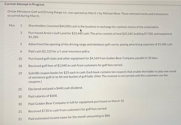 Current Attempt in Progress Oriole Miniature Golf and Driving Range Inc.