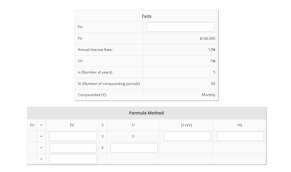 Using provided data, solve for present value. When calculating 1/(1+I/Y)^N, round your