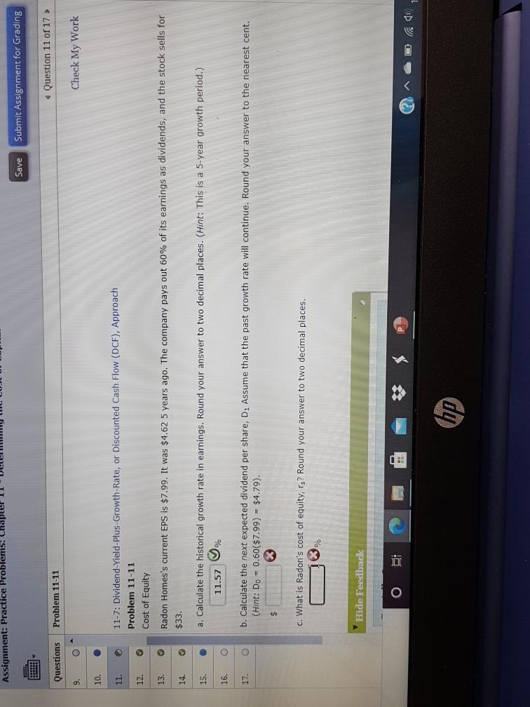  Assignment: Practice Problems: Chap Save Submit Assignment for Grading Question 11