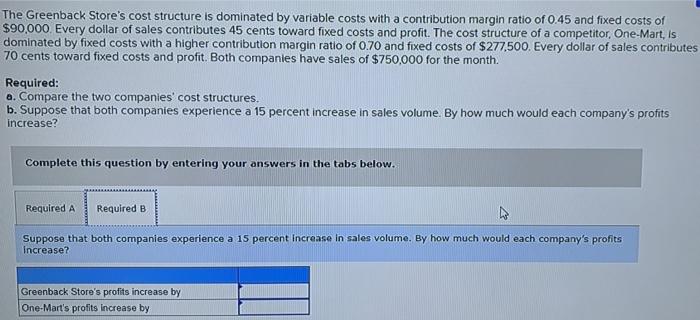 a contribution margin ratio of 0.45 and fixed costs of $90,000. Every