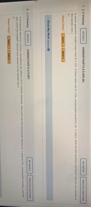  1. [-1 Points DETAILS HARMATHAP12 6.5.005.ML MY NOTES PRACTICE ANOTHER A