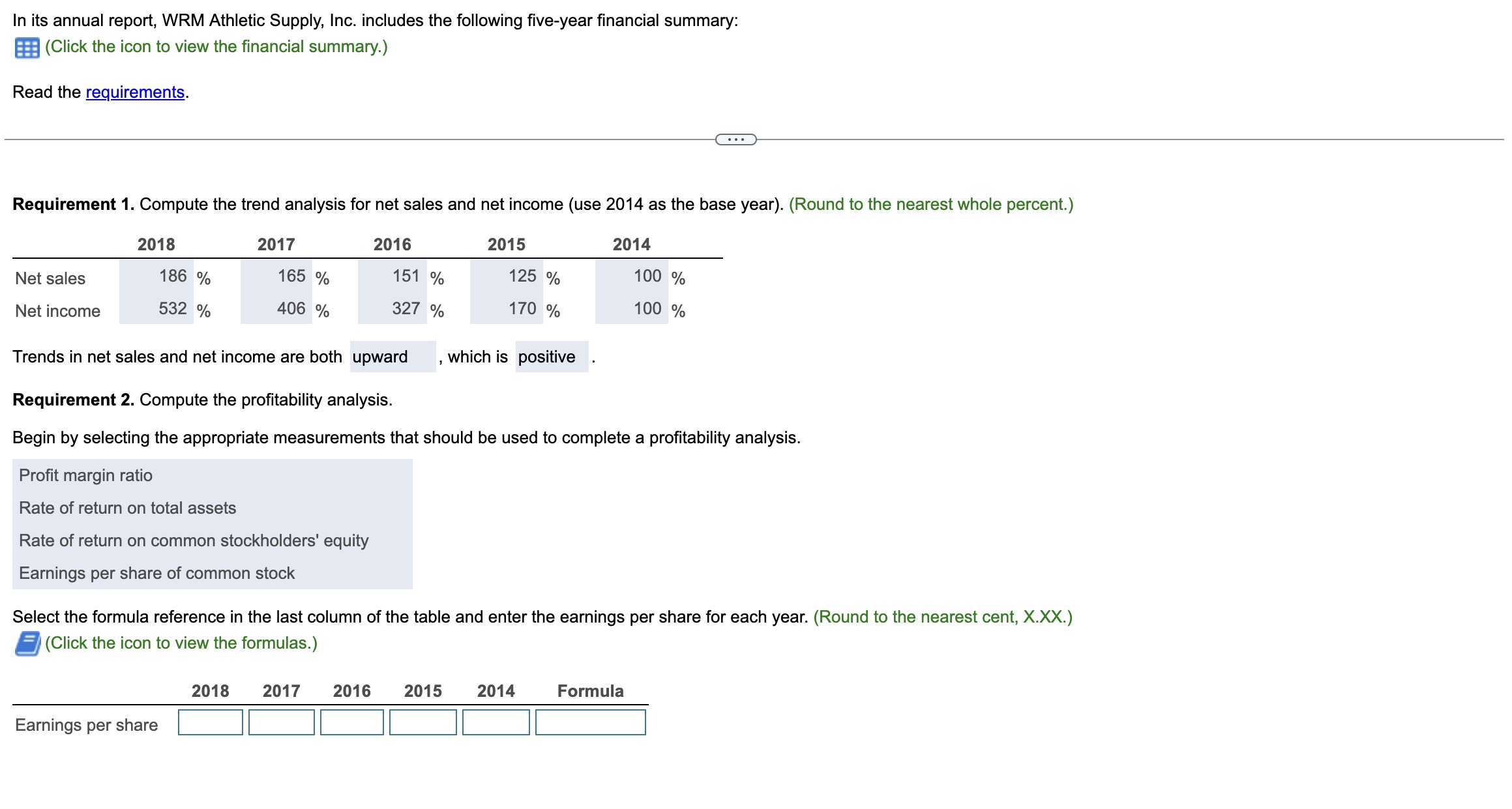 please help with this question! In its annual report, WRM Athletic Supply,