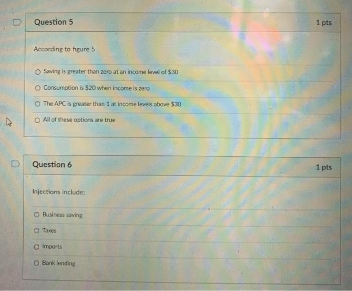  Question 5 1 pts According to figure 5 Saving is greater
