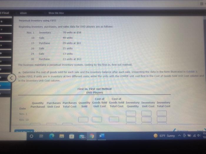  Float BOOK Show Me HOW Perpetual inventory using FIFO Beginning inventory