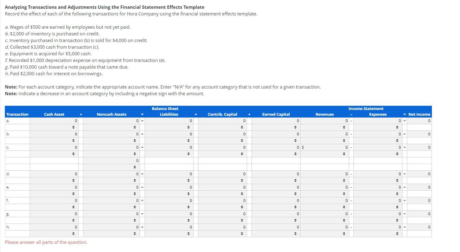  Analyzing Transactions and Adjustments Using the Financial Statement Effects Template Record