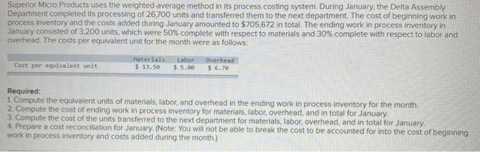  Superior Micro Products uses the weighted average method in its process